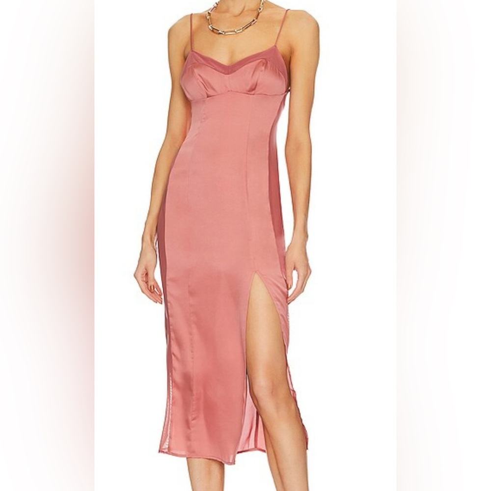Free People Blush Pink Satin Slip Midi Dress with Thigh Slit
